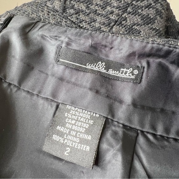 Willi Smith Black & Gold Metallic Shimmer Houndstooth Wool Blend Mini Skirt Sz 2 - Picture 9 of 10